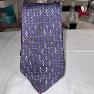 Saks Fifth Avenue Silk Necktie‎ Blue Chain Print Business Career